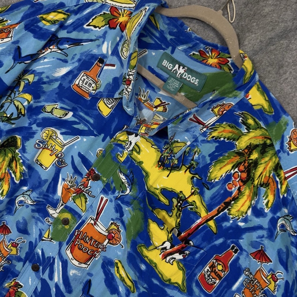 Big Dogs Hawaiian Shirt Mens 5X Blue Cocktails Island Drinks Pocket Lightweight